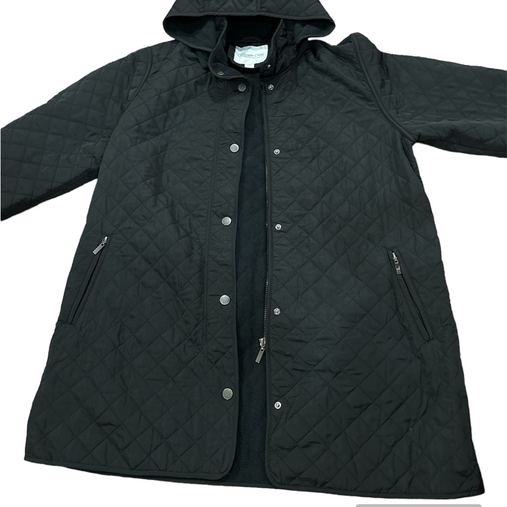 Coldwater Creek Womens Quilted Black Car Coat Detachable Hood Regular Large